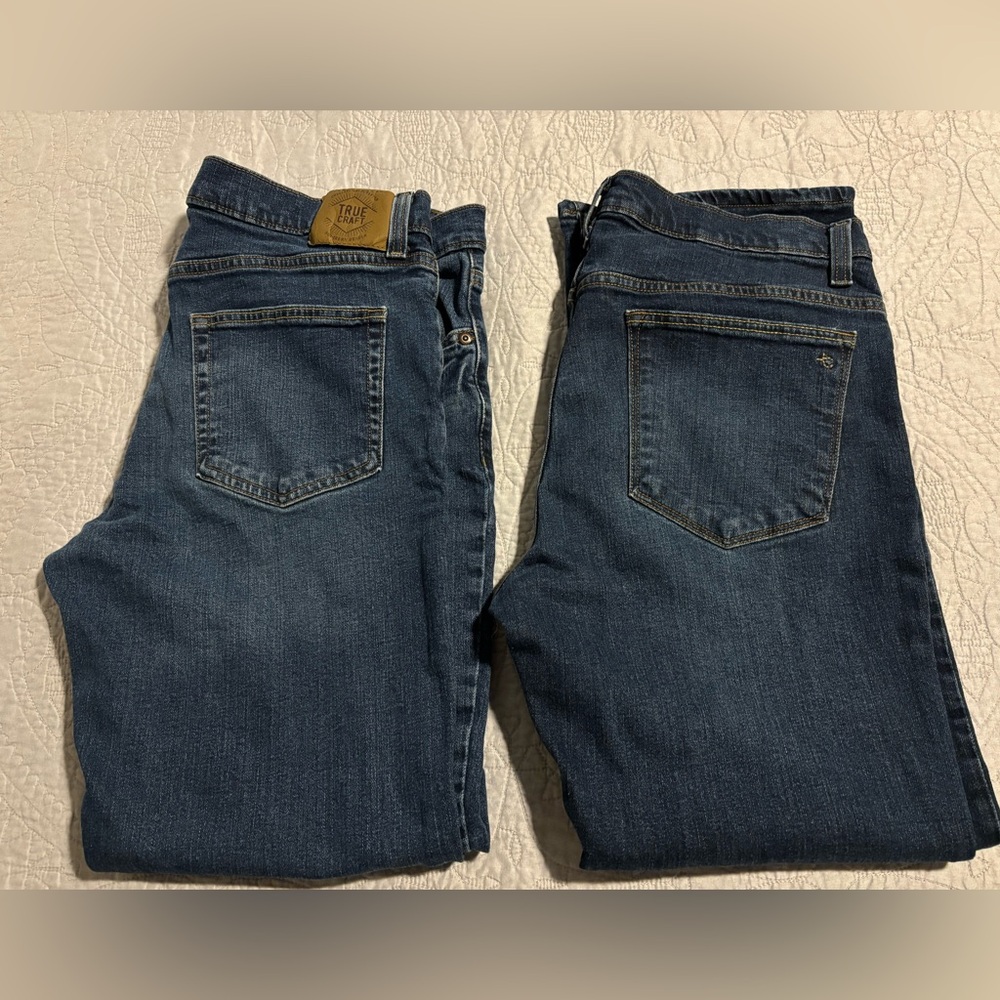True Craft Men’s Regular Straight Jeans - 36 X 30 - Zipper, 5 Pocket - 2 Pair